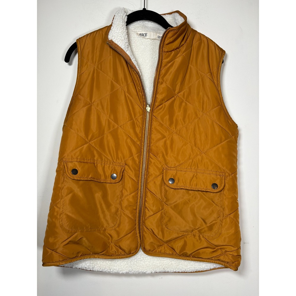 BKE Quilted Puffer Vest Mustard Yellow Sherpa Lined Gorpcore Outdoor Cozy Small